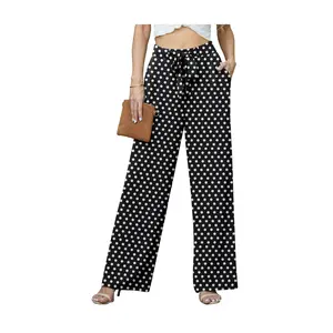 Lepunuo Women's High Waisted Wide Leg Flowy Pants Casual Palazzo Pants Work Adjustable Tie Knot Pants with Pockets