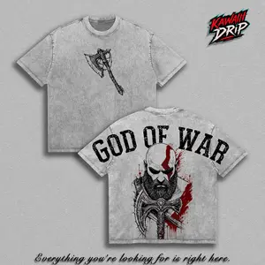 Kratos God of War Vintage Washed Shirt, Spartan Warrior Graphic Tee, Gaming Streetwear Top, Oversized Video Game Unisex T-Shirt