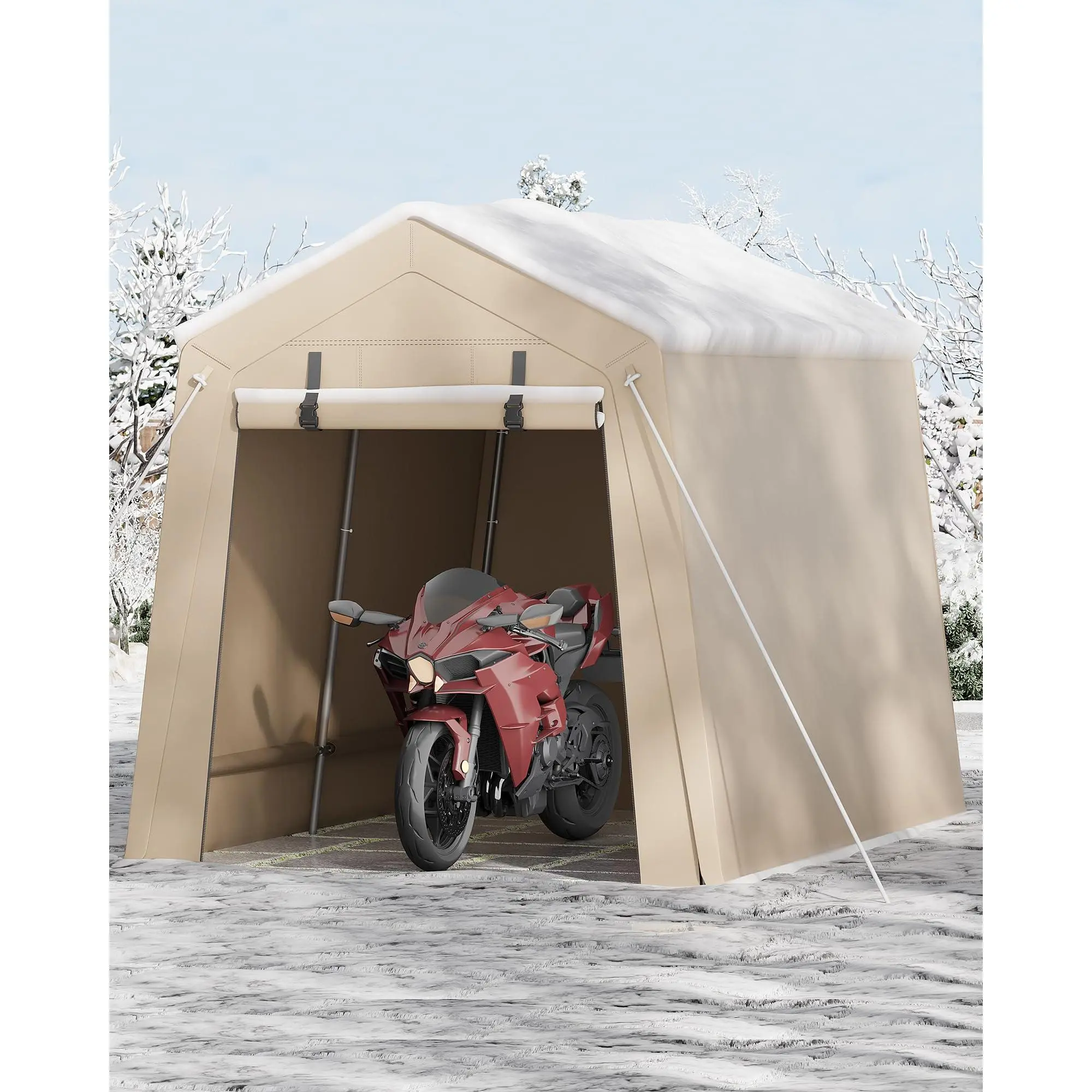 Garvee 7'×10' Heavy Duty Portable Storage Shed Tent with Roll-Up Door, Waterproof Outdoor Shelter for Bikes, ATVs, Motorcycles, and All-Weather Protection