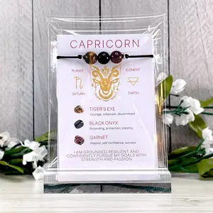 Capricorn Zodiac 3 Bead Bracelet with Adjustable Sliding Knot and Affirmation