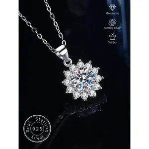 S925 Sterling Silver Synthetic Moissanite Decor Flower Pendant Necklace for Women, Elegant Jewelry for Party, Daily Decor, Trendy All-match & Exquisite Jewelry for Birthday Gift