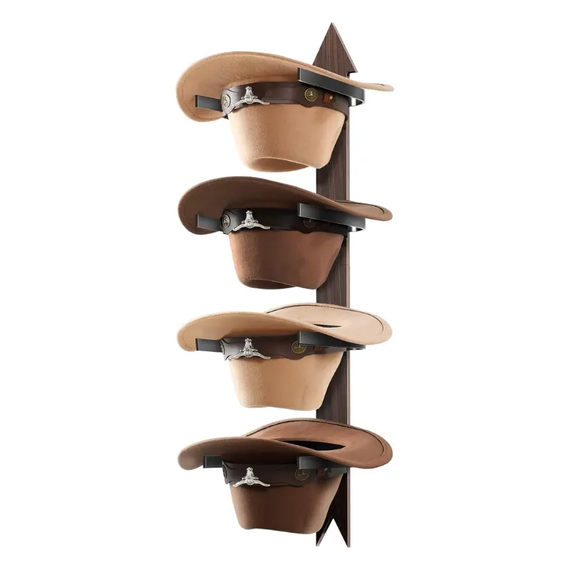 Cowboy Hat Rack Wall Mount - Rustic Wooden Western Metal Cowboy Hat Holder & Hanger Organizer with Arrow Sign Board for Bedroom, Hallway & Doorway - Holds 4 Hats, Fedora, Sun Hats, Gift for Him