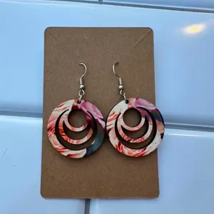 Custom Made Dangling Earrings with Floral Design, Blue Accents, and Metal Hook, Unique Shape, Elegant Finish