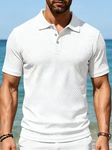 2026 Knitted Plaid Polo Shirt for Men Summer Beach Holiday Vacation Boho Bohemia Blouses 2026 Fashion New in Breathable Business Casual Top, Long Sleeve Loose Fit Contrast Binding Design