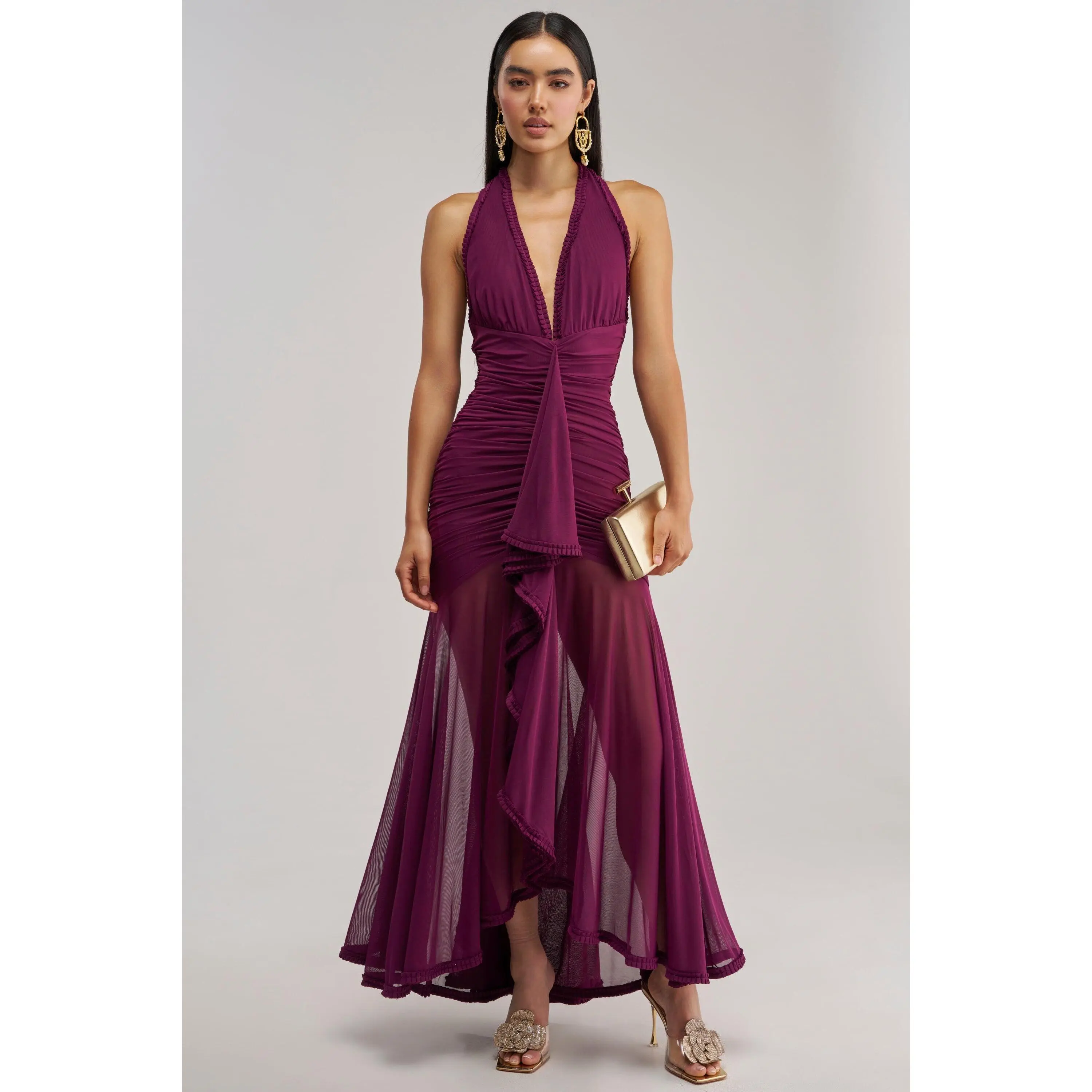 SWEET SUNSET MESH MAXI DRESS IN PLUM