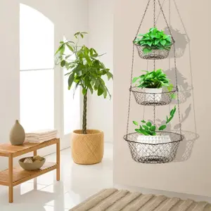 3-Tier Hanging Basket, Storage Organizer for Fruits, Vegetables, Accessory, perfer for Kitchen and Bathroom Hangable