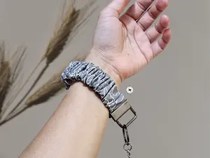 Handmade Gray Floral Scrunchie Wristlet Keyfob