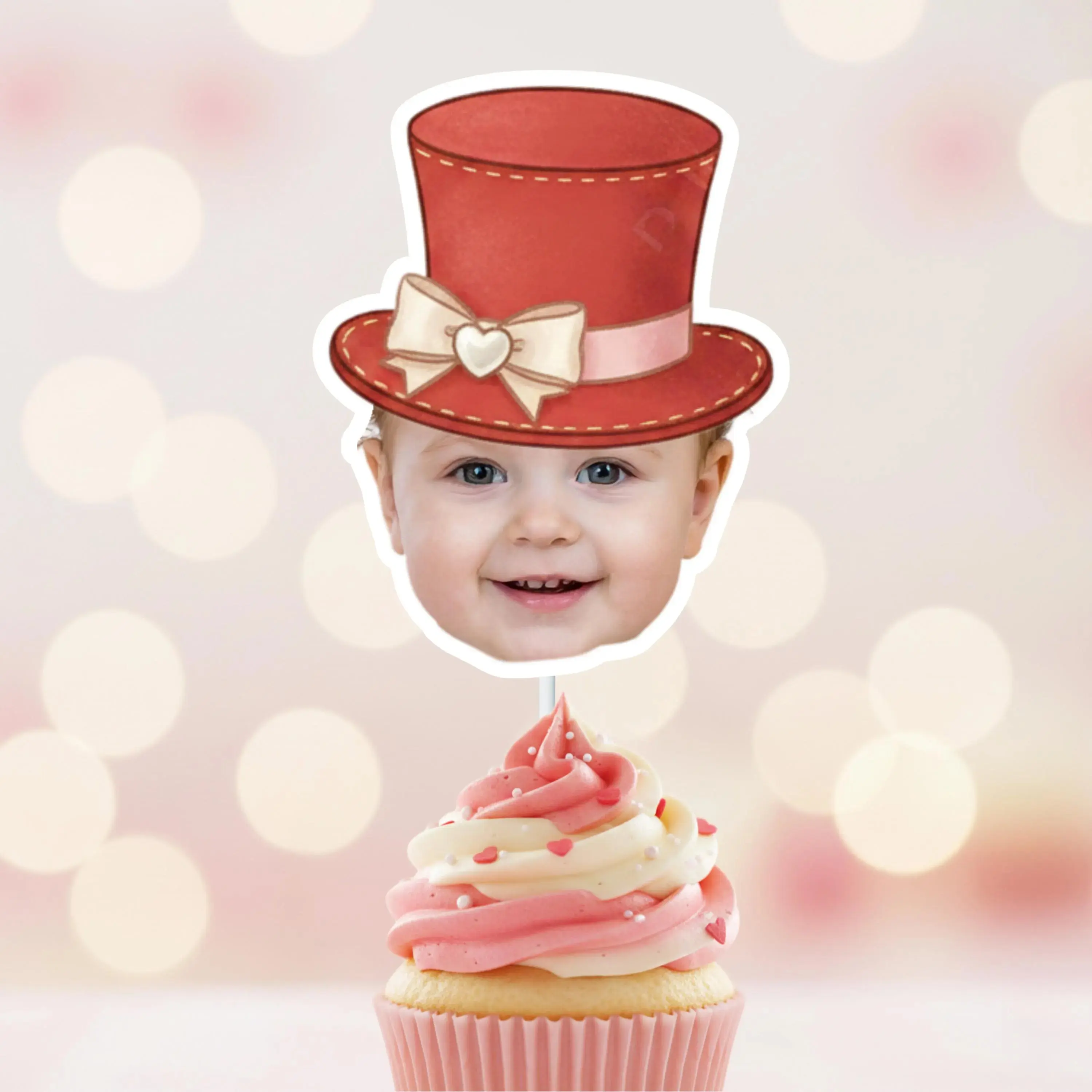 Red Top Hat Photo Cupcake Toppers – Circus and Birthday Party Decor