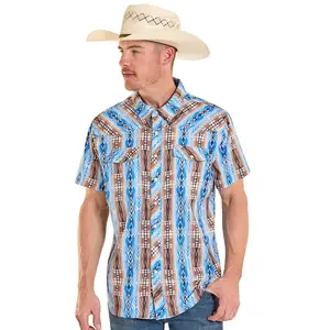 ROCK&ROLL AZTEC PRINTED  SHIRT MENS BLUE SHORT BMN3S08387