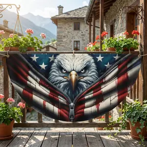 American Eagle Zipper Semicircular Fan Flag, Patriotic USA Flag Reveal Bunting Banner, Bald Eagle Wings Half Round Porch Decor, Independence Day 4th of July Outdoor Fence Decoration