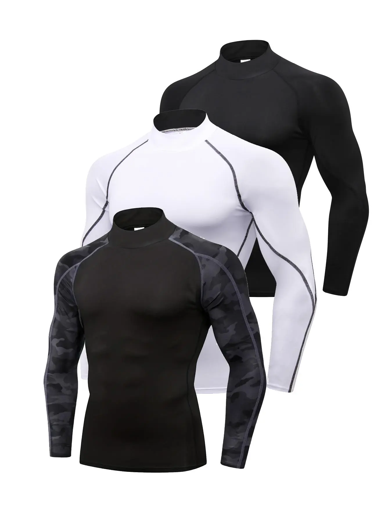 Men's Solid High Neck High Stretch Compression Shaper Tee , Breathable Sweat-absorbing T-shirt, Slimming Shaped Tops for Men, Menswear, Gym Shirt, Athletic Fitness Clothes