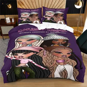 Bratz Doll Cartoon Pattern Duvet Cover, Soft, Comfortable And Durable, Bedroom Bedding Set, Including 1 Duvet Cover And 1 Or 2 Pillowcases Without a Core And Pillow, Suitable For Bedroom Decoration Gifts For Children And Teenagers