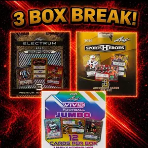 3 Box Serial Number Break - 1X 2025 Electrum Hobby, 1X 2025 Vivid Football Jumbo Box, 2026 Leaf Sports Heroes Hobby Box