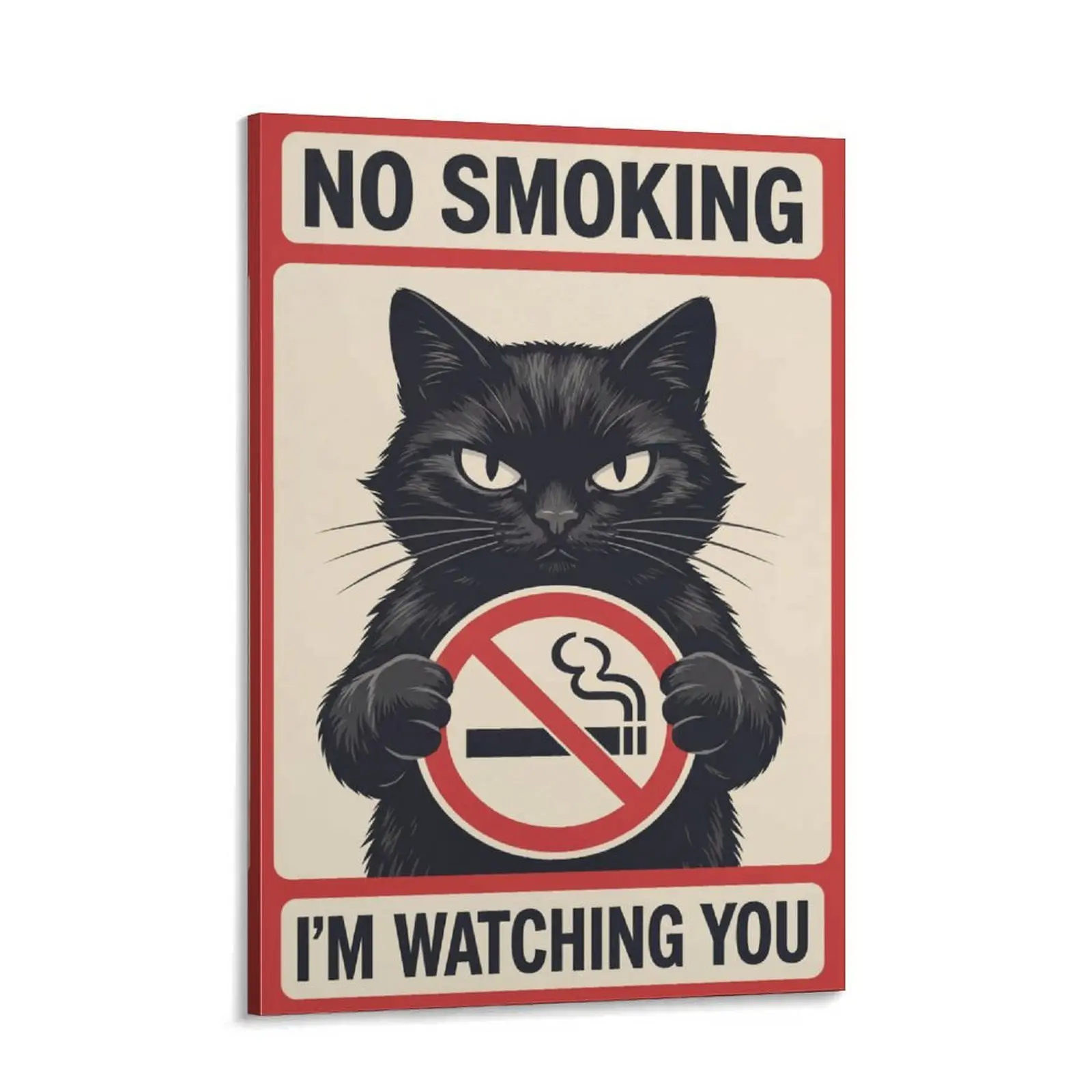 no smokin' sign1，Funny Black Cat No Smoking Canvas Wall Art, Vintage "I'm Watching You" Poster Print, Humorous Retro Room Decor for Bathroom or Porch, Quirky Cat Lover Gift