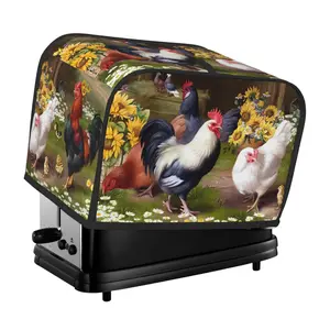Vintage Rooster Toaster Cover with Sunflower Design Fits Standard 2-Slice Toaster Farmhouse Chicken Decorative Dust Cover with Top Hook