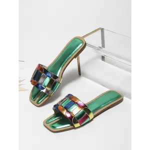 Metallic Flat Sandals Dressy Slippers Sparkly Summer Cute Open Toe Slip on Slides Beach Sandal 2025