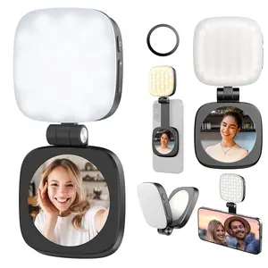 Magnetic Selfie Light with Mirror, Rechargeable Phone Lamp, 3000-6500k Video Light, Portable Foldable, 5 Lighting Modes for Vlog Beauty Videos, Selfie Fill Light