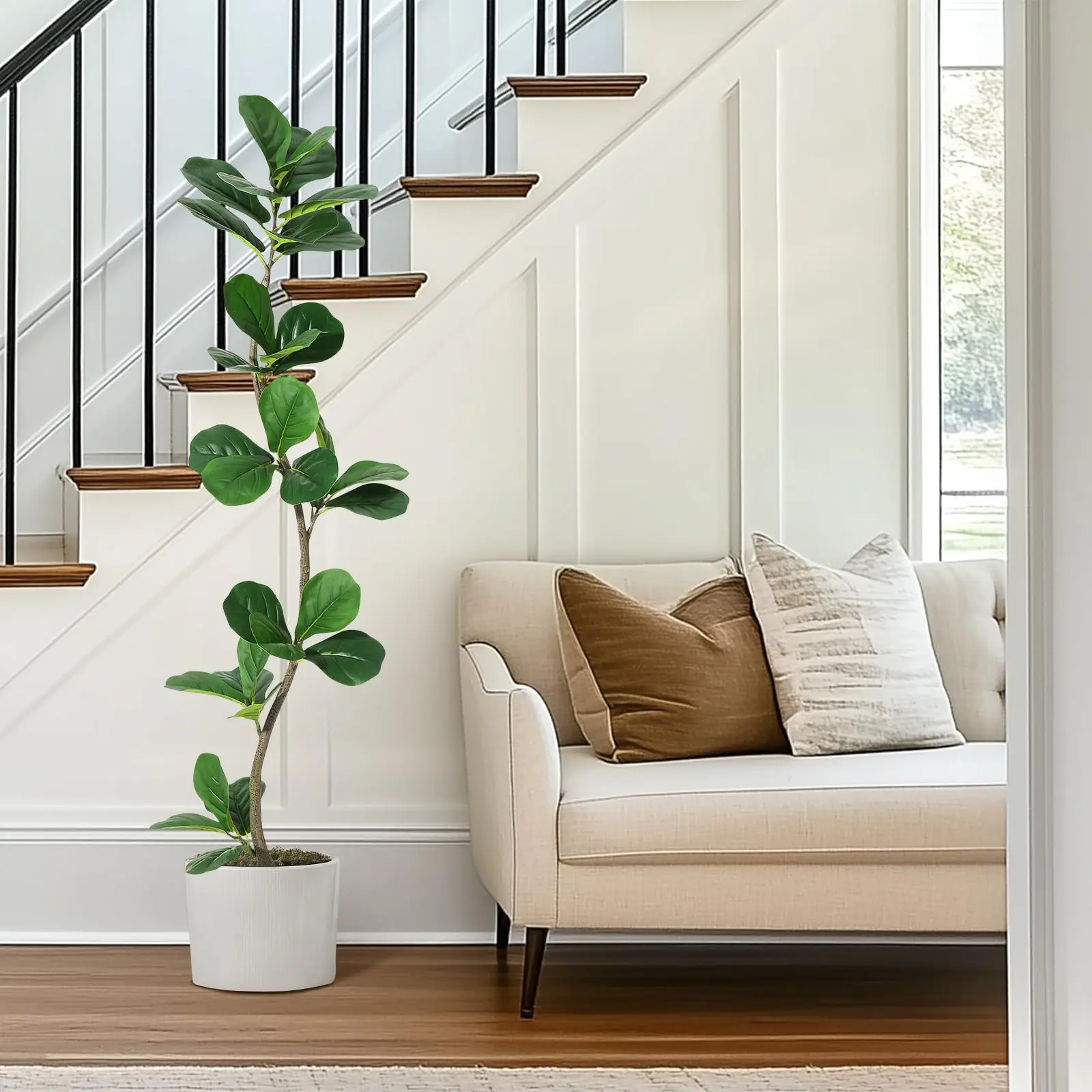GARVEE 5FT Artificial Fiddle Leaf Fig Tree - Fake Plant with Black Planter, Large Indoor Furniture Accent for Home, Office, Living Room Decor