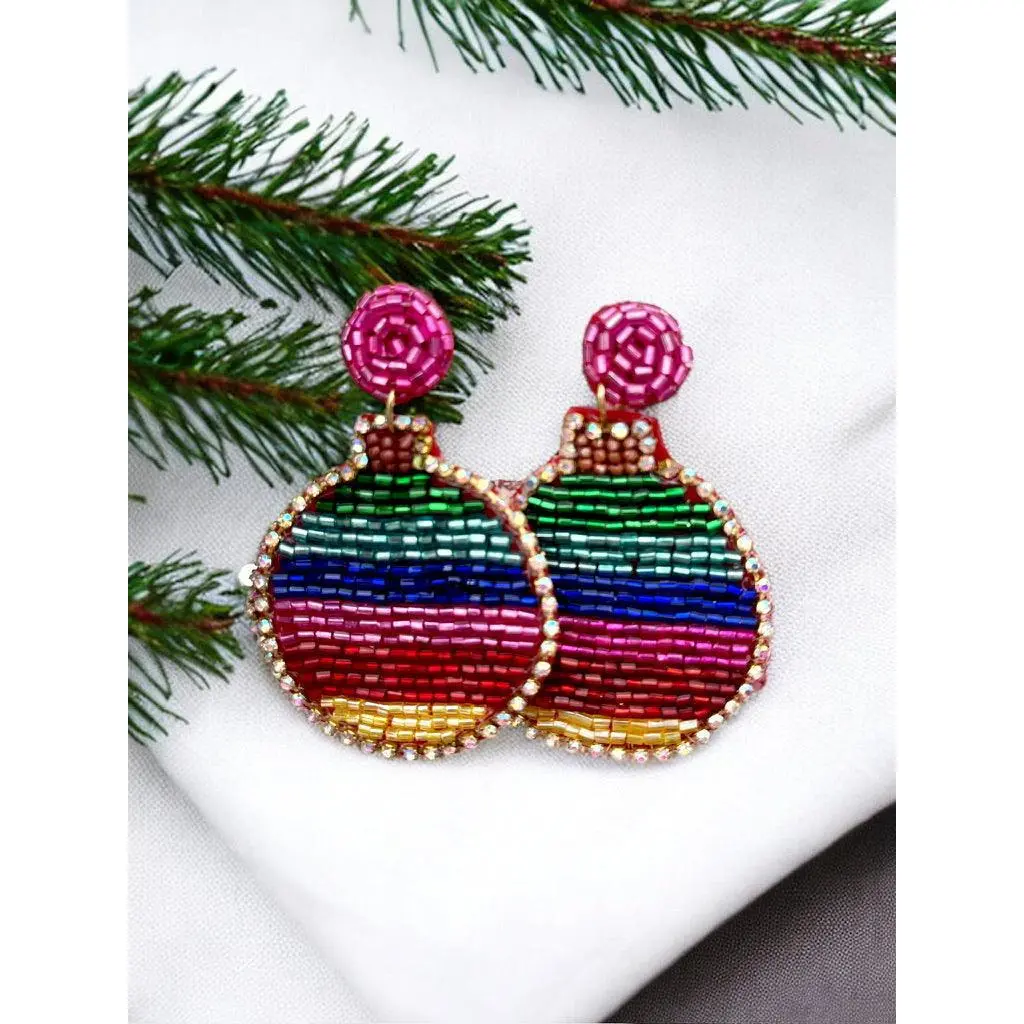 Bright Color Beaded Ornament Dangle Earrings