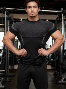 Men's Running Sports Gym Top, Casual Breathable Tight-Fit Short Sleeve, Elastic Quick-Dry T-Shirt, Comfortable Athletic Wear