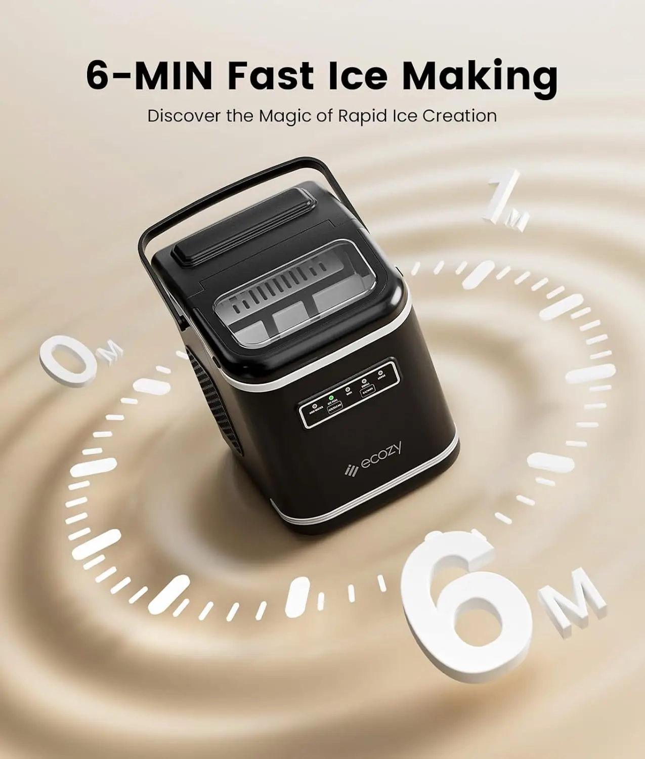 ecozy Portable Countertop Ice Maker, 9 Ice Cubes in 6 Minutes, 26 lbs Daily Output,Self-Cleaning with Ice Bags, Scoop, and Basket Kitchenware Home