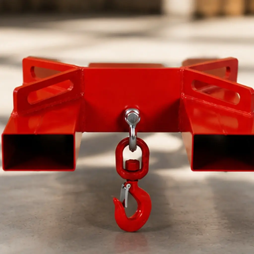 Heavy Duty Forklift Mobile Crane Attachment, 6600 LBS Load Capacity Fork Lifting Hoist with Safety Hook & Dual Large T-Bolts, Red Forklift Fork Mount Lifting Hook for Warehouse Material Handling, Red Color Options, Steel Material