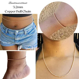 3.2mm Copper Ball Chain, Pure Copper Necklace, Belly Chain, Solid Copper Bracelet, Copper Anklet, Multiple Lengths Natural Copper Chain [Made-to-Order]