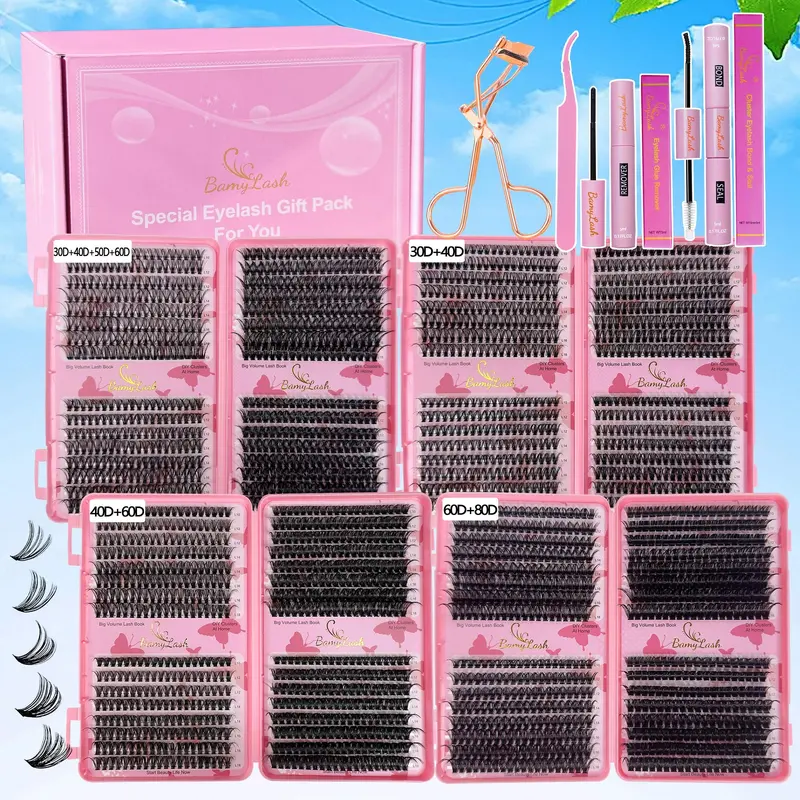 Mixed Length Volume Individual Lashes Synthetic Lashes False Eyelashes Kit, 4 Boxes Natural Look Eyelash Extensions, Eyelash Extension Supplies, Self Grafting Curl Eyelashes, False Eyelash Set, Lash Clusters Kit, DIY Eyelash Kit, Fluffy Eyelash Clusters