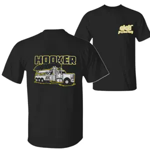 Hooker Truck T-Shirt – Black Graphic Tee Featuring Diesel Semi Truck Rolling Coal Smoke Design, Perfect for Truck Drivers & Diesel Enthusiasts