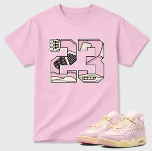 Number 23 Sneaker Tees - AJ 4 Iced Carmine, Shirt To Match Sneaker Back White Pink Color