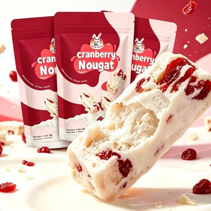 3packsCranberry Nougat, Chewy Milk Nougat Candy with Dried Cranberries, Asian Sweet Snack, Portable Treats for Party, Travel & Office soft tiktok