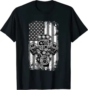 NEW LIMITED Vintage Muscle Car Piston American Flag Funny Mechanic Gift T-Shirt Classic Cotton