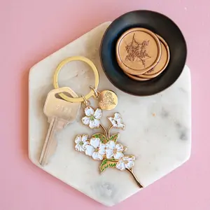 White Dogwoods Soft Enamel Keychain