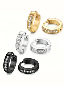 6 Piece Hip Hop Punk Stainless Steel Unisex Cubic Zirconia Hoop Earrings, Fashion Jewelry Set for Men and Women, Punk Style Earrings