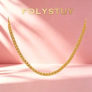 FOLYSTUY (Y132) 8mm Flat Cuban Link Base Chain Necklace - 70cm/27.5in Must-Have Fashion Costume Jewelry (Flat, Cuban Link Styles), Base Chain Necklaces, Cuban Link Necklaces