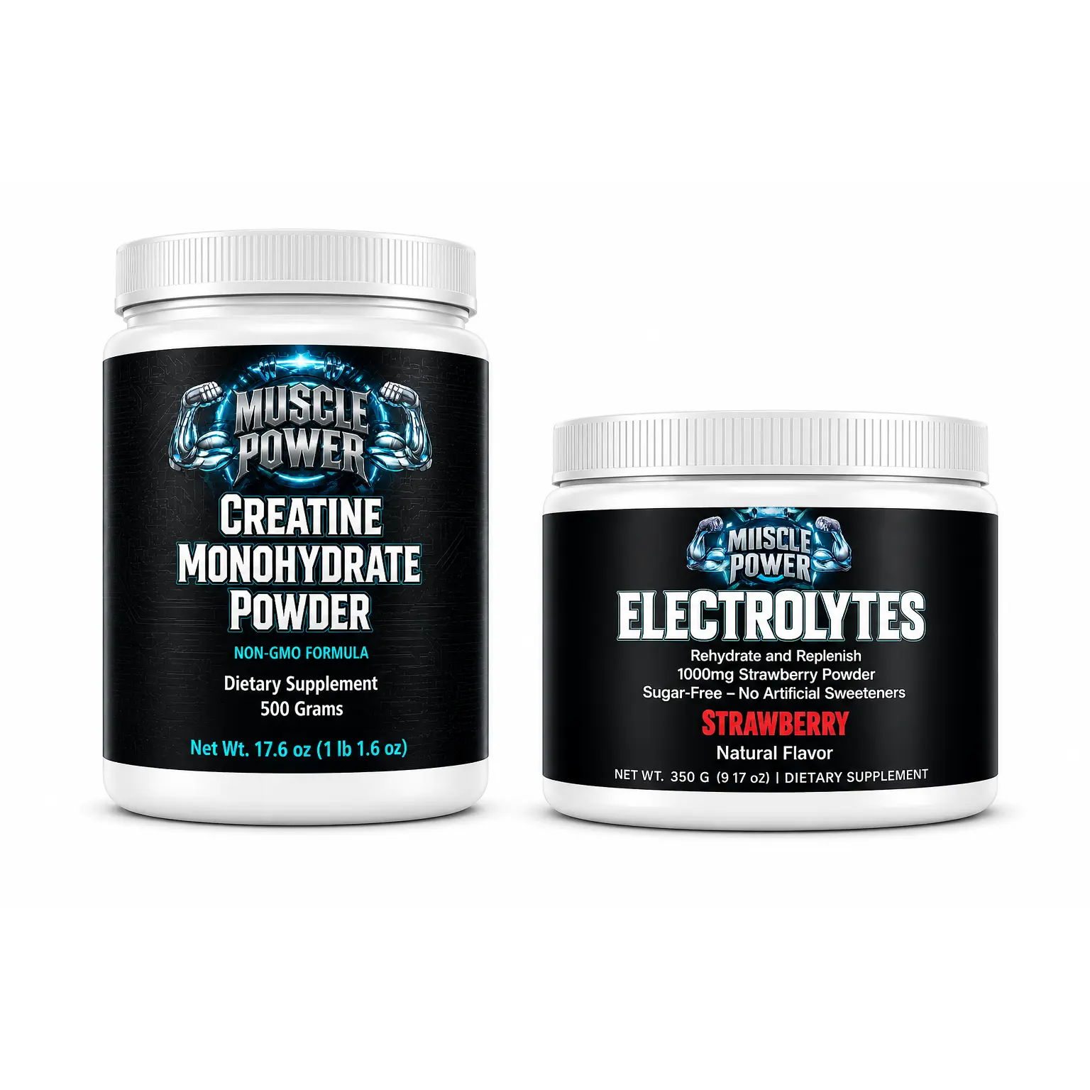 Muscle Power Advanced Electrolytes & Pure Creatine Monohydrate Powder Combo Kit (500g) - Ultimate Gym Workout Performance & Recovery Stack