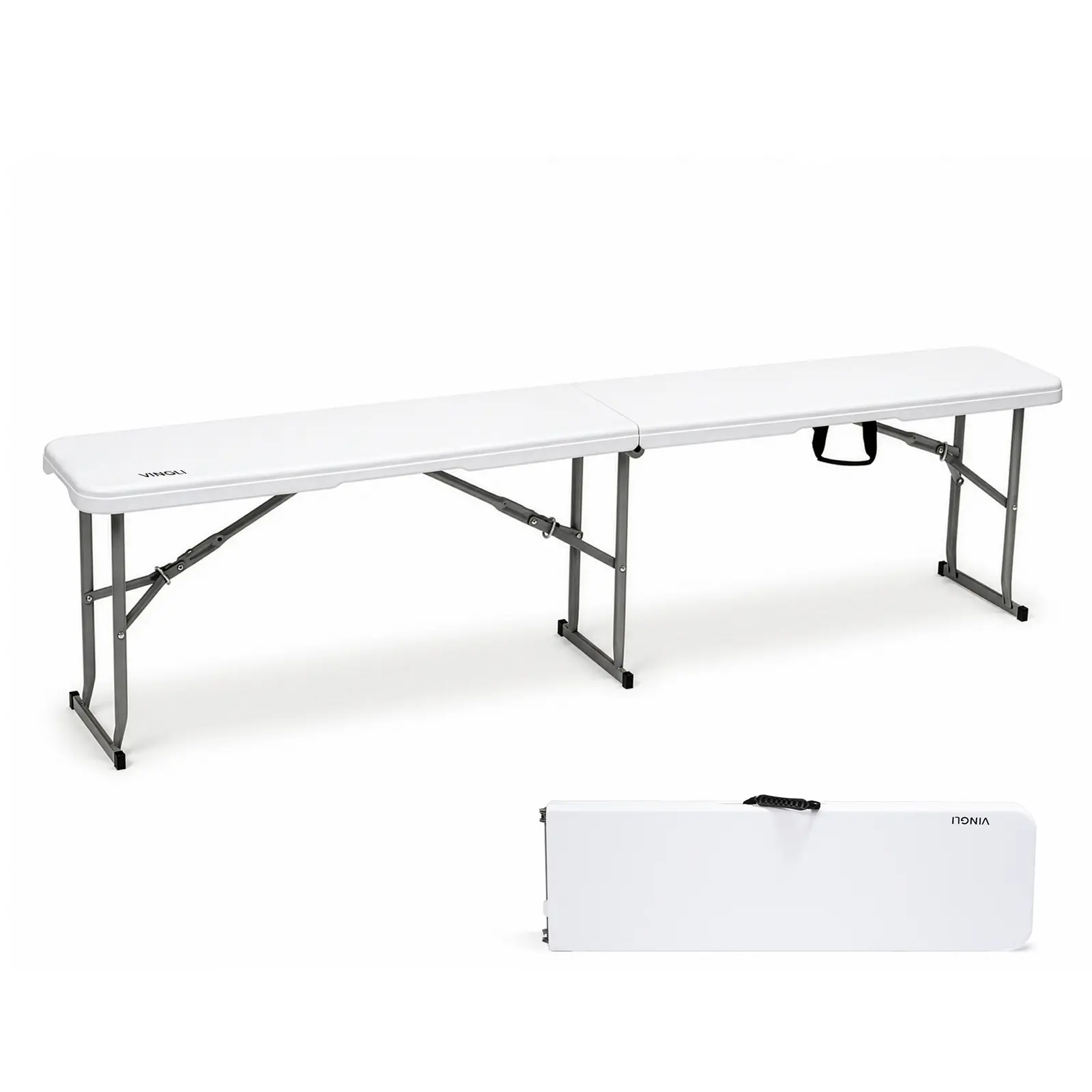 VINGLI 6 feet Plastic Folding Bench,Portable in/Outdoor Picnic Party Camping Dining Seat, Garden Soccer Multipurpose Entertaining Activities, Smooth HDPE Tabletop, 1/2 Pack, White/Black/Brown