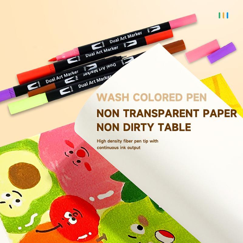 24 Color Aesthetic Dual Tip Markers, Brush & Fine Pen Set for Bullet Journaling, Calligraphy & Planner