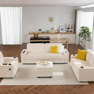 AMERLIFE Sofa, Modern Sofa Couch with USB Charging Ports & Cup Holders, Comfy Sofa- Deep Seat Couch for Living Room