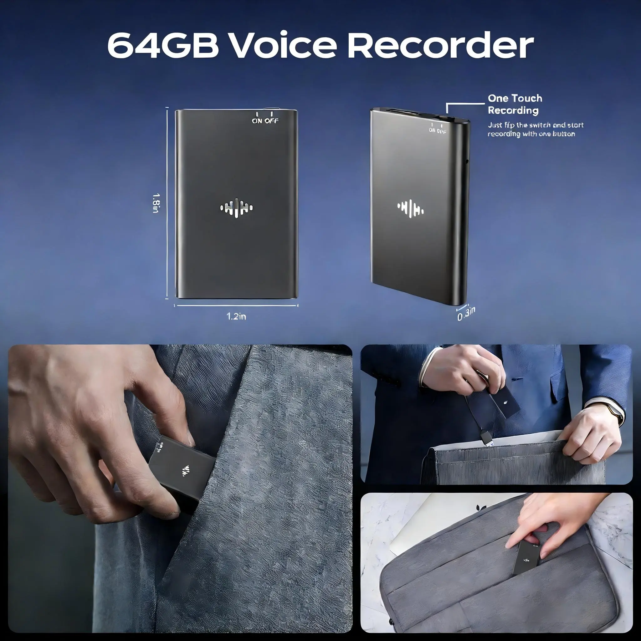 Magnetic Voice Activated Recorder - (7000 Hours) Voice Recorder with DSP 5.0-AI Noise Cancellation - 64GB Portable Recording Device, Voice Recorder with Playback for Work, Meetings, Lectures