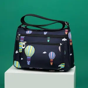 Maxoner Women's Vintage Athletic Nylon Crossbody Bag - Colored Balloon Print, Zipper Closure, Adjustable Strap, High-Capacity Multi-Pocket Shoulder Bag for Daily Use (Local Delivery)