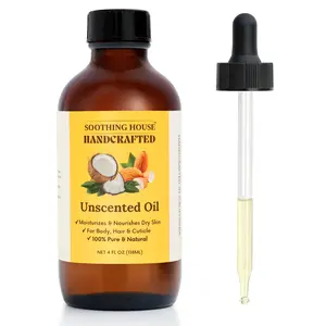 Soothing House Almond Coconut Unscented Moisturizing Body Oil 4 Fl Oz with Fractionated Coconut Oil, Radiant Looking Glow & Skin Hydration for Body