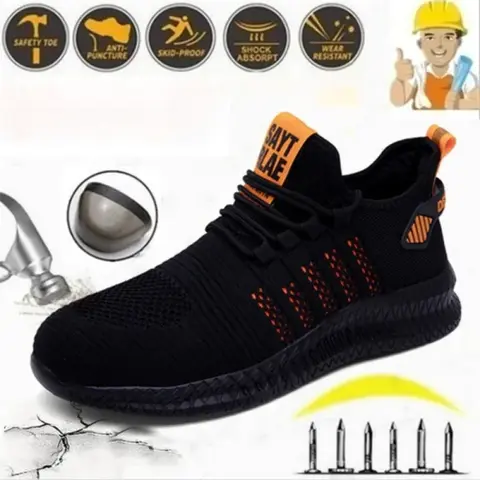 Men's Steel Toe Anti-Smash Work Shoes - High-Quality Breathable Lace-Up Construction Footwear for Outdoor Work, Hiking (Plus Size) with Excellent Protection