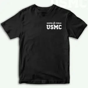 Mens USMC Semper Fi Varsity Pocket Graphic T-Shirt - Menswear Short-Sleeve Round Neck Top, Marine Corps Brotherhood Pride Tee, Military Heritage Athletic Shirt, Veteran Support Gift, Patriotic Streetwear
