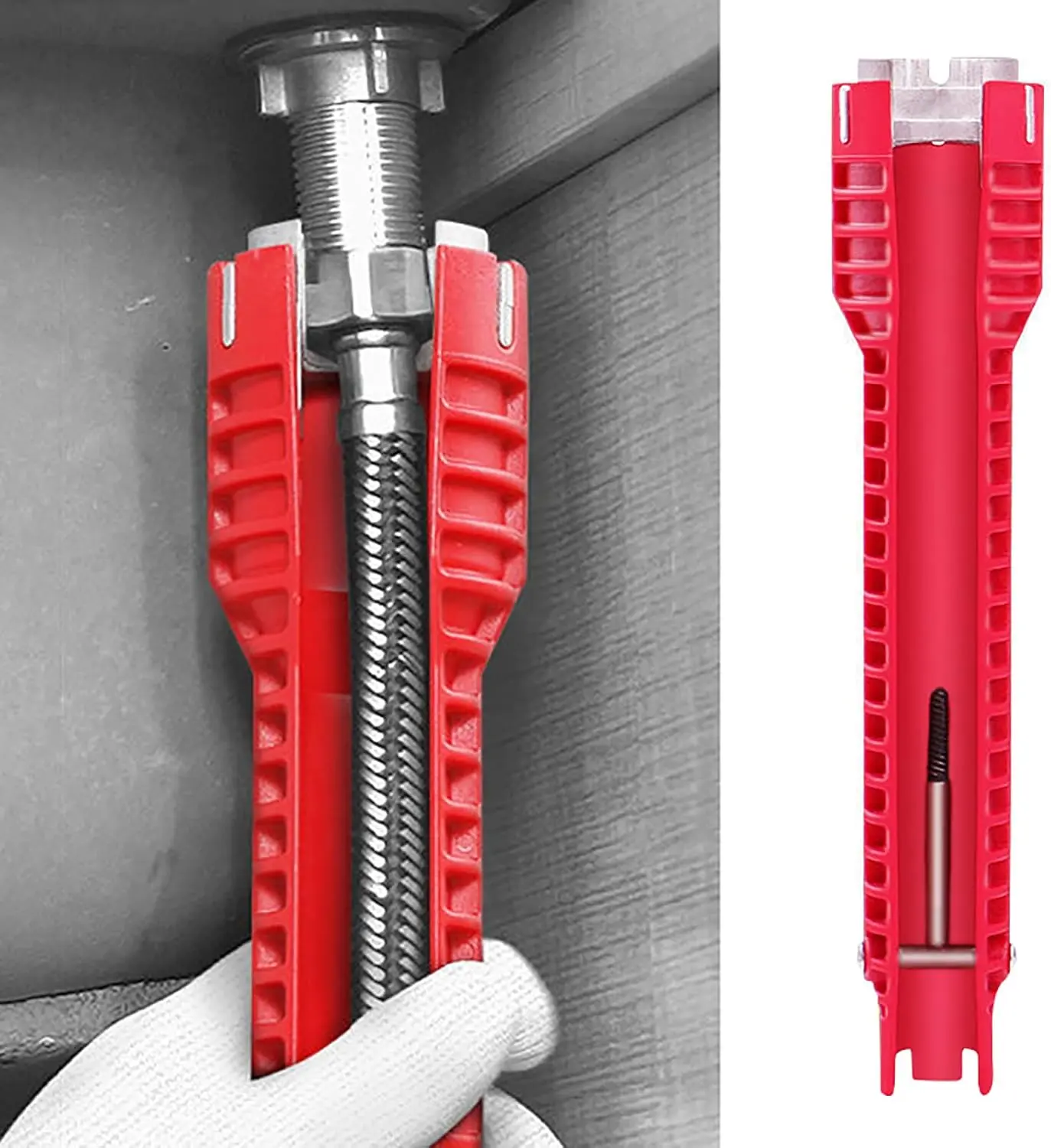 8-in-1 Multifunctional Sink Wrench - Heavy-Duty Plumbing Hand Tool for Bathroom Faucet, Water Pipe, Corner Valve, Washing Basin Repair & Removal, Home Hardware (ABS+Alloy)