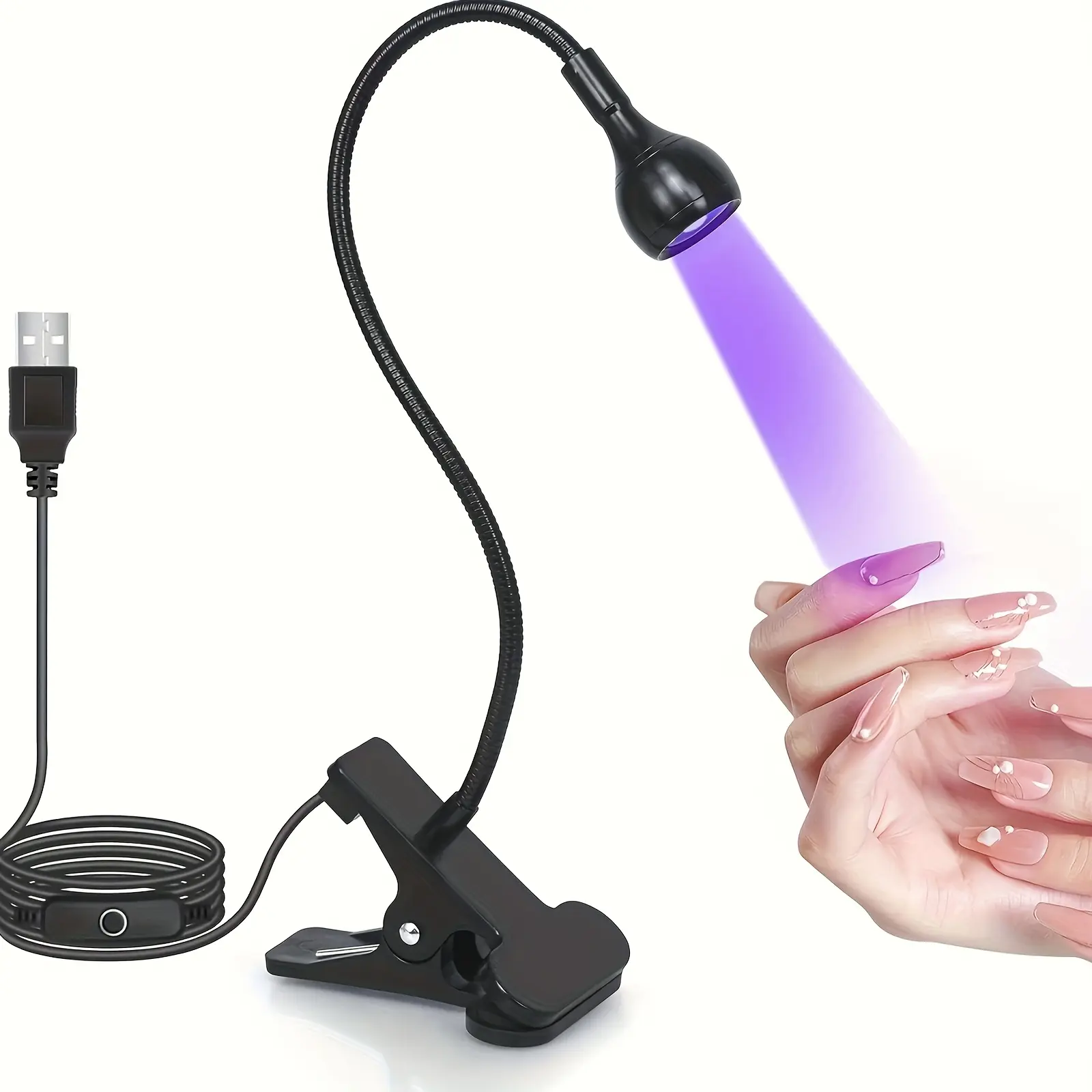 Compact Clip-On Dimmable UV Lamp with 4-Level Brightness Adjustment, Resin Curing Light for Nail Care, Adhesive Curing & Party Decor Repair, Home Supply