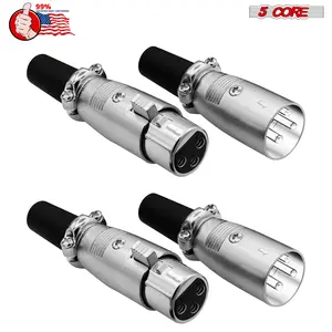 5Core XLR Connector 2 Pair Male Female to 1/4 Audio Jack 3 Pin Secure Mic Plug w Locking Ends