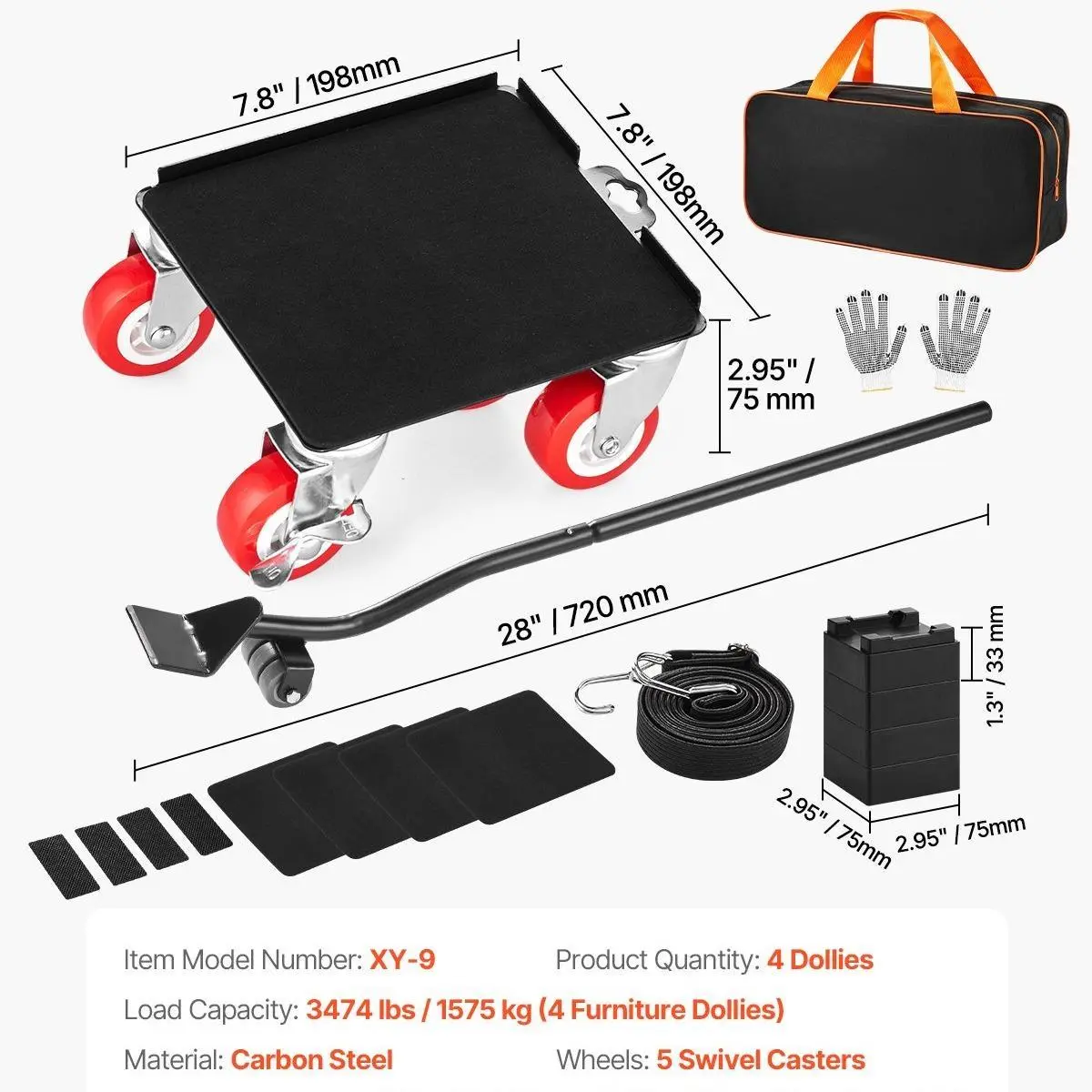 5 wheels【 7.87*7.87inch】3474 lbs Capacity
