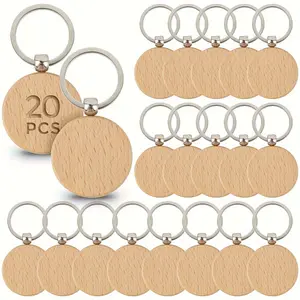 20 pcs Blank Wooden Wood Keychain with Metal Key Ring for Laser Engraving