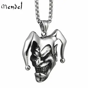 Stainless Steel Punk Boys Joker Clown Pendant Necklace Jewelry Chain